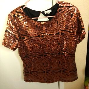 NWOT S.C. Society SIZE M Woman’s Evening Top Blouse Bronze Sequin
